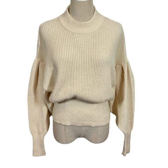 JUST FEMALE Sophie High Neck Chunky Knit Voluminous Sleeve Sweater Antique White - Picture 6 of 14